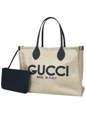Gucci Tote Bag GG Pattern Canvas Ivory Navy